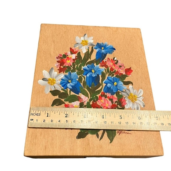 Vintage Wooden Hand Painted Jewelry Box With Mirror Germany - Picture 5 of 10